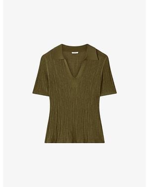 JOSEPH Aliane Open-Collar Crinkle Woven Top - Green