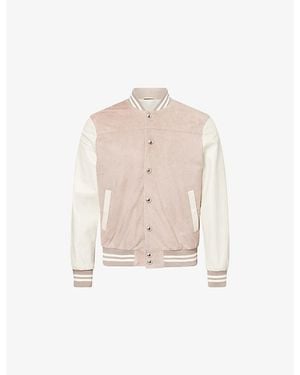 Eleventy Contrast-Sleeve Suede Varsity Jacket - Pink
