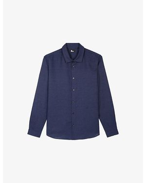 The Kooples Logo-Embroidered Slim-Fit Linen Shirt - Blue