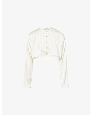 HYPHEN Long-Sleeve Cropped Satin Top - White