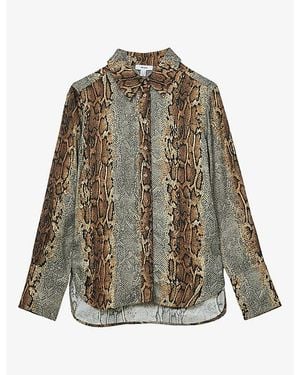 Reiss Lyla Snakeskin-Print Woven Shirt - Green