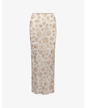 OMNES Cierra Shell-Print Chiffon Maxi Skirt - Natural