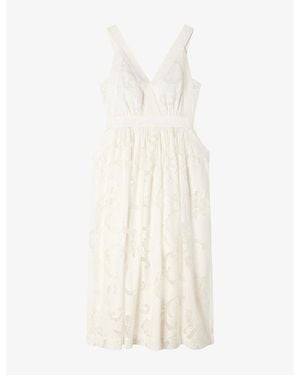 Sandro Floral V-Neck Cotton-Blend Midi Dress - White