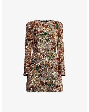 Nadine Merabi Camille Embellished Woven Mini Dress - Brown