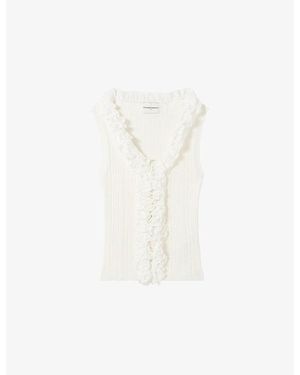 Claudie Pierlot V-Neck Ribbed Knitted Top - White