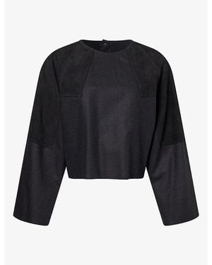 Max Mara Panelled Crop Wool Flannel Blouse - Black