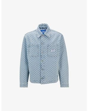 HUGO Graphic-Print Relaxed-Fit Denim Jacket - Blue