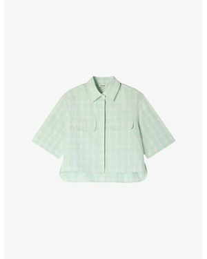 Sandro Check-Print Cropped Cotton Shirt - Green