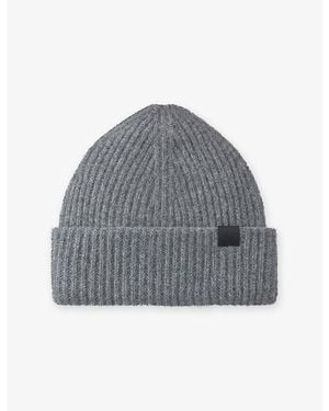 Mulberry Chunky Ribbed Wool Beanie Hat - Grey