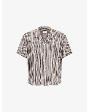 Percival Hugh Crochet Boxy Knit Shirt - Grey
