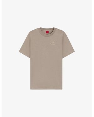 HUGO Brand-Embroidered Relaxed-Fit Cotton-Jersey T-Shirt - Gray