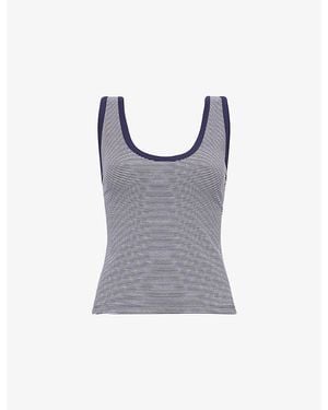 GOOD AMERICAN Ringer Pinstripe Stretch-Cotton Tank Top - Grey