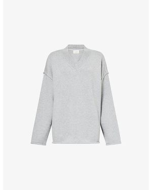 Dissh Oversized V-Neck Merino Wool-Blend Jumper - Grey