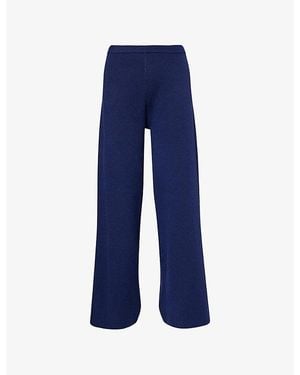 Lounge Underwear Logo-Plaque Wide-Leg Knit Pants - Blue