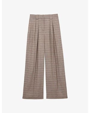 Reiss River Wide-Leg Checked Stretch-Woven Pants - Brown