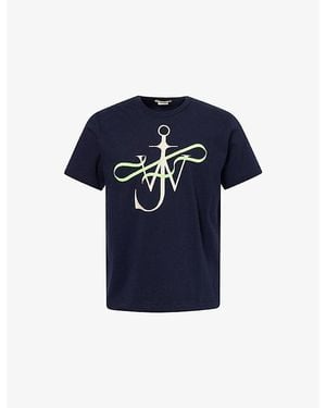 JW Anderson Ribbon Anchor Crewneck Cotton-Jersey T-Shirt - Blue