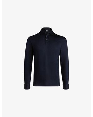 BOGGI Long-Sleeve Supima-Cotton Polo Shirt - Blue