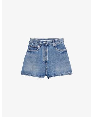 Prada High-Rise Faded-Wash Denim Shorts - Blue