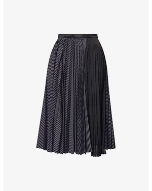 Sacai Striped Pleated Cotton-Blend Midi Skirt - Blue