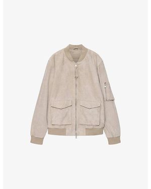 AllSaints Pasilla Suede Bomber Jacket - Natural