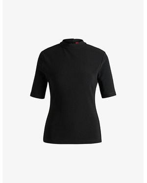 HUGO High-Neck Short-Sleeve Stretch-Jersey Top - Black