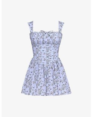 House Of Cb Ophelia Floral-Print Chiffon Mini Dress - Blue