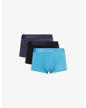 Calvin Klein Branded-Waistband Pack Of Three Stretch-Jersey Low-Rise Trunks - Blue