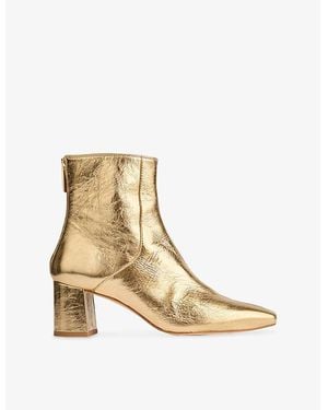 LK Bennett Nadira Metallic-Leather Block-Heel Ankle Boots - Natural