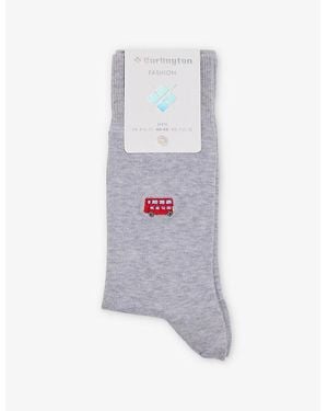 Burlington Graphic-Embroidered Stretch-Cotton And Polyamide Socks - Gray