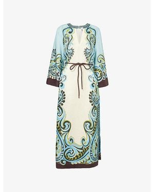 ALÉMAIS Natalia Belted Linen Midi Dress - Blue