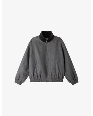 Sandro Relaxed-Fit Leather-Collar Wool Jacket - Grey