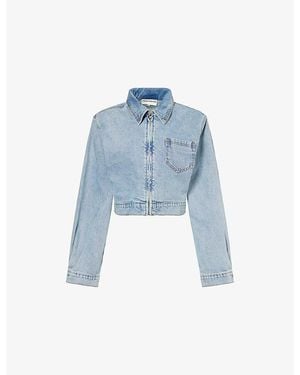 The Couture Club Boxy Zip Cotton Denim Jacket - Blue
