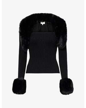 Reformation Clarissa Cashmere Top And Faux-Fur Bolero Set - Black
