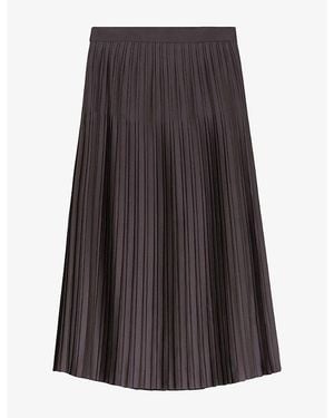 Reiss Savannah Pleated Satin Midi Skirt - Brown