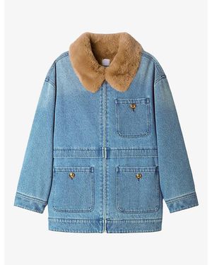 Sandro Three-Pocket Faux-Fur Denim Coat - Blue