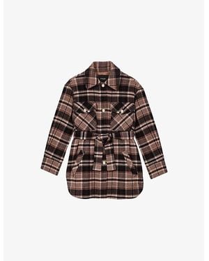 Maje Checked Flap-Pocket Wool-Blend Coat - Brown
