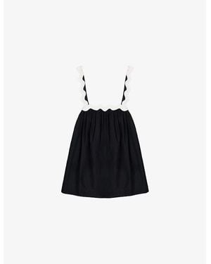 Ro&zo Contrast-Strap Scalloped-Trim Cotton Cami Top - Black