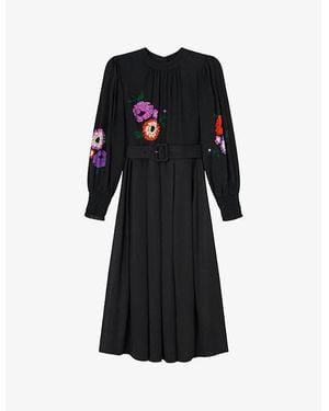 LK Bennett Fleur Floral-Motif Woven Midi Dress - Black