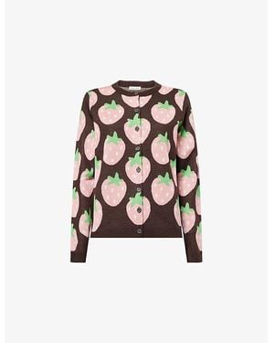 Sandy Liang Eddie Strawberry Merino-Wool Knitted Cardigan - Multicolour