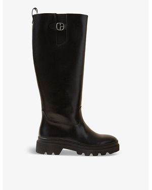 Claudie Pierlot Logo-Embellished Flat Leather Knee-High Boots - Black