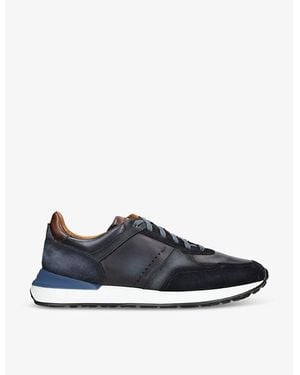 Magnanni Xl Grafton Leather And Suede Low-Top Trainers - Blue