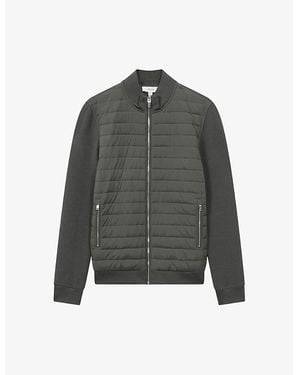 Reiss Freddie - Sage Hybrid Quilt And Knit Zip-through Jacket, Xl - Grey