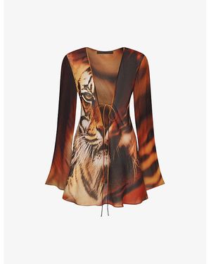 Skims X Cavalli Graphic-Print Stretch-Woven Cover-Up - Brown