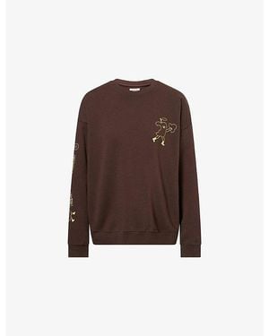 Damson Madder Cafe Pronto Graphic-Print Cotton-Jersey Sweatshirt - Brown