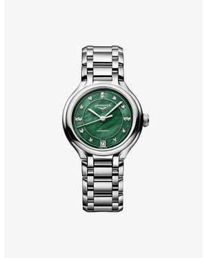 Longines Primaluna Stainless-Steel And 0.060Ct Diamond Automatic Watch 34Mm - Green