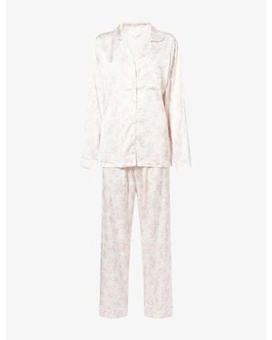 THE NAP CO Printed Long-Sleeve Satin Pajama Set - White