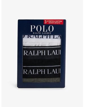 Polo Ralph Lauren Logo-Waistband Mid-Rise Pack Of Three Stretch-Cotton Boxer Briefs - Blue