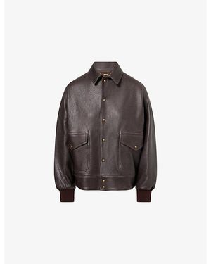 A.PRESSE Flight Spread-Collar Leather Jacket - Brown