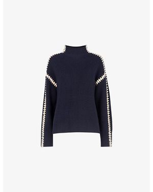 Whistles Blanket-Stitch Wool-Blend Jumper - Blue