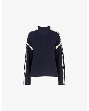 Whistles Blanket-Stitch Wool-Blend Jumper - Blue